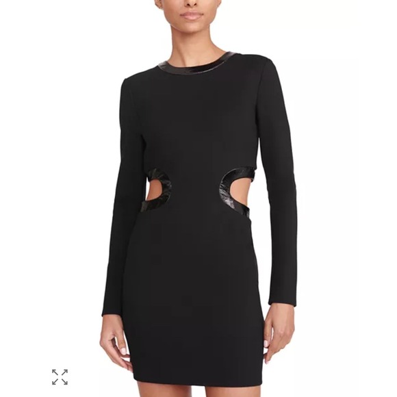 STAUD Dresses & Skirts - STAUD XS NWT Dolce‎ Cutout Mini Dress Black • Vegan Leather Trim Night Out